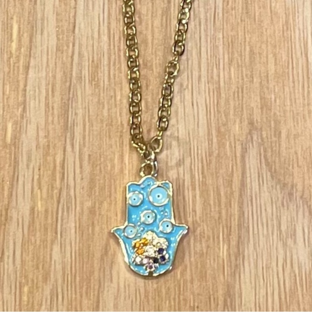 Petite Enamel Hamsa Necklace